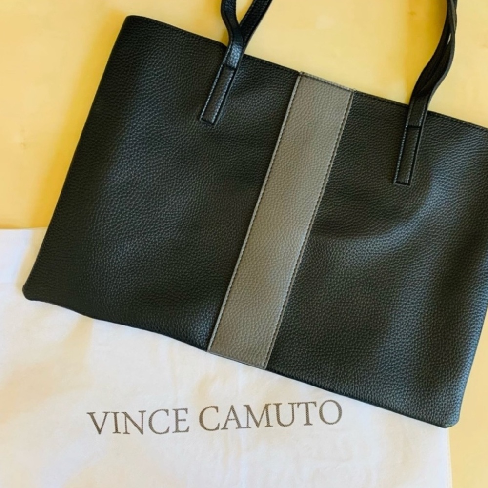 Vince Camuto Black and Gray Leather Tote